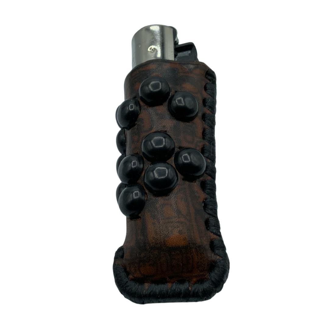Lighter - Studded Leather Lighter Sheath - Clipper - Brown (@XARLAKK)
