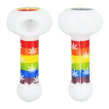 Pipes Pride Rainbow Hemp Leaf Glow Glass Spoon | 4.75"