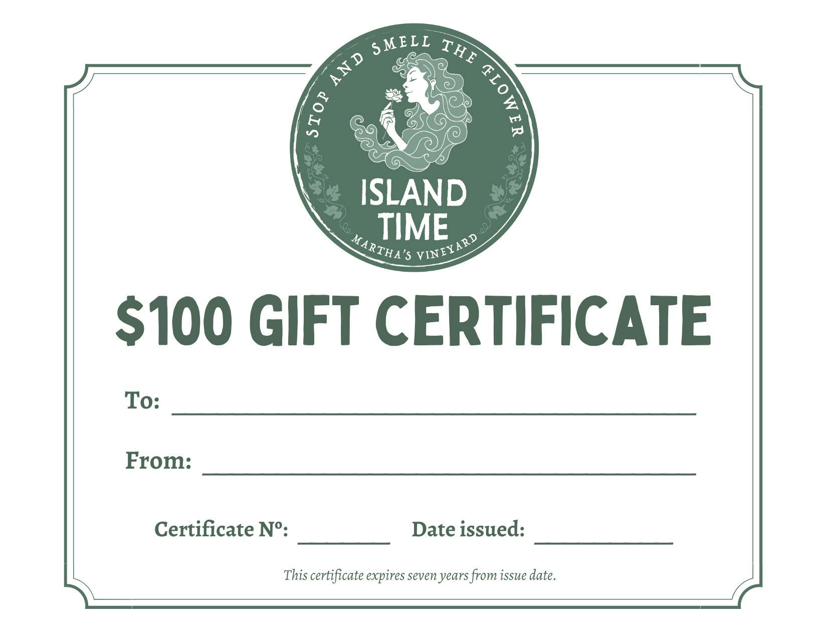 Island Time MV $100 Gift Certificate