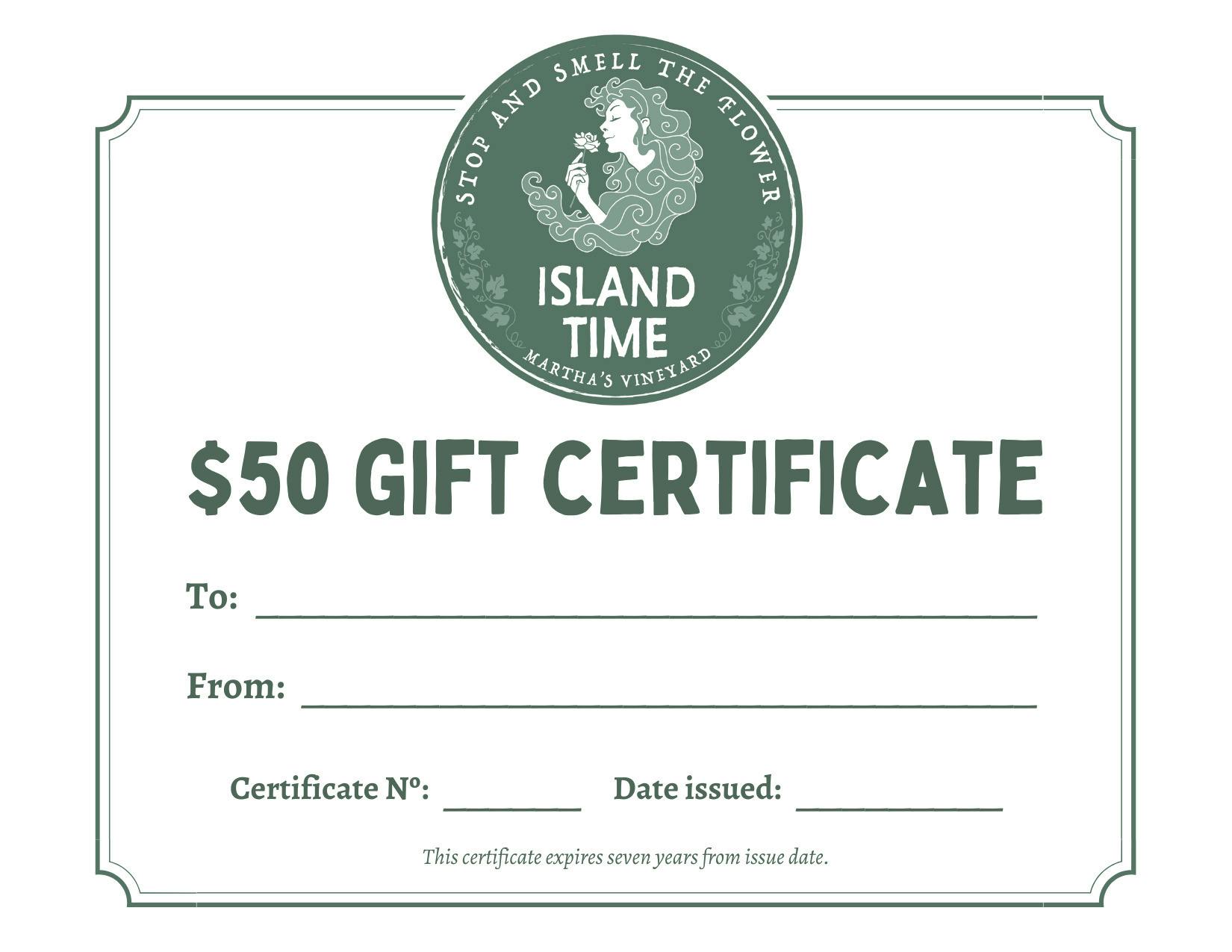 Island Time MV $50 Gift Certificate