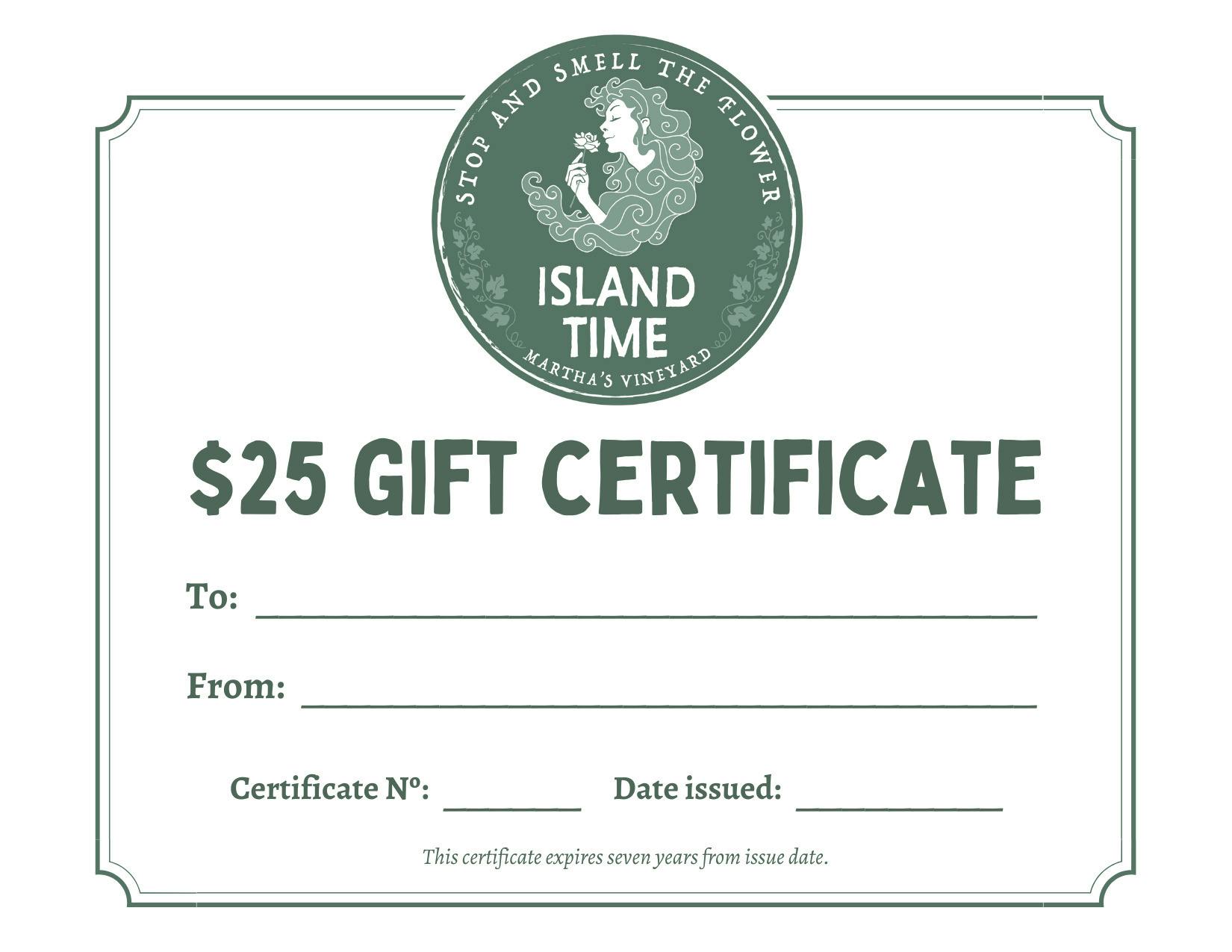 Island Time MV $25 Gift Certificate