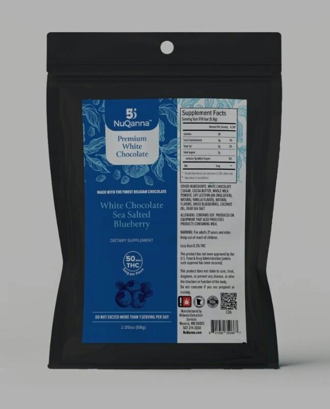 NuQanna Chocolates - White Chocolate Sea Salted Blueberry 5mg - 10ct