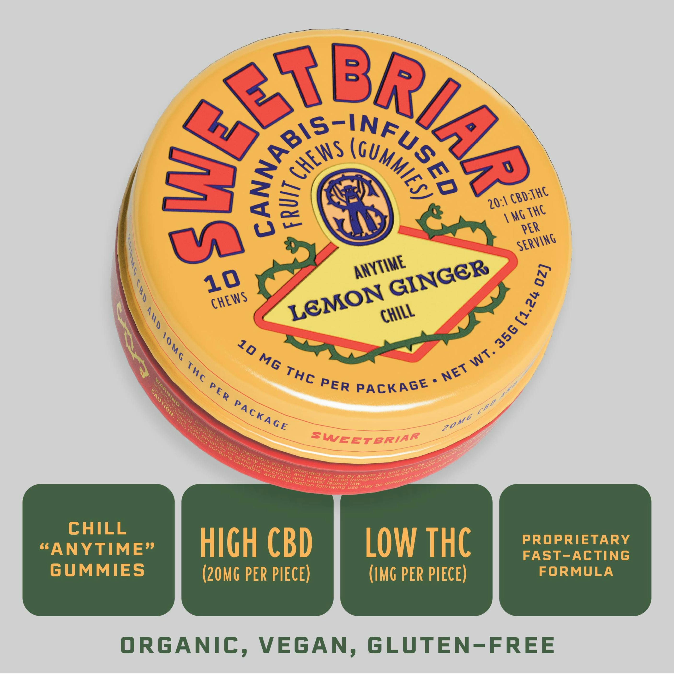 20:1 Lemon Ginger [10pk] (200mg CBD/10mg THC) | Sweetbriar - Gummies