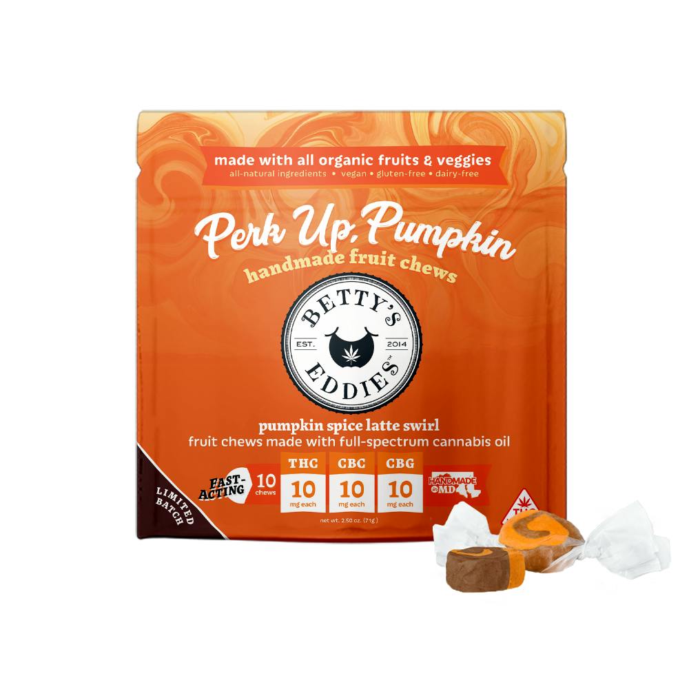 Perk Up, Pumpkin Spice Latte Swirl [10pk] (100mg THC/100mg CBC/100mg CBG) | Betty's Eddies - Frui...