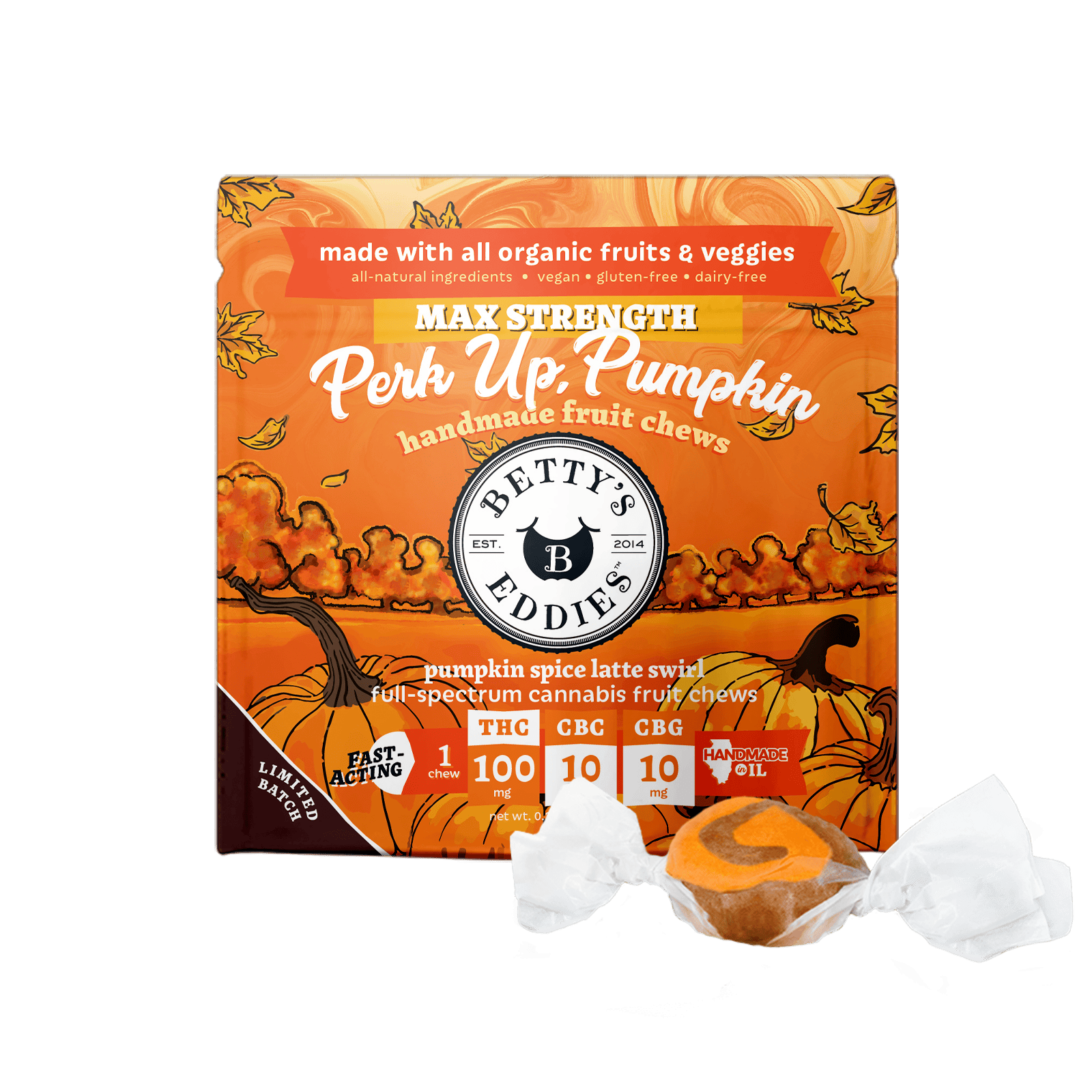 Perk Up, Pumpkin Spice Latte Swirl [1pk] (100mg THC/10mg CBC/10mg CBG) | Betty's Eddies - Fruit C...