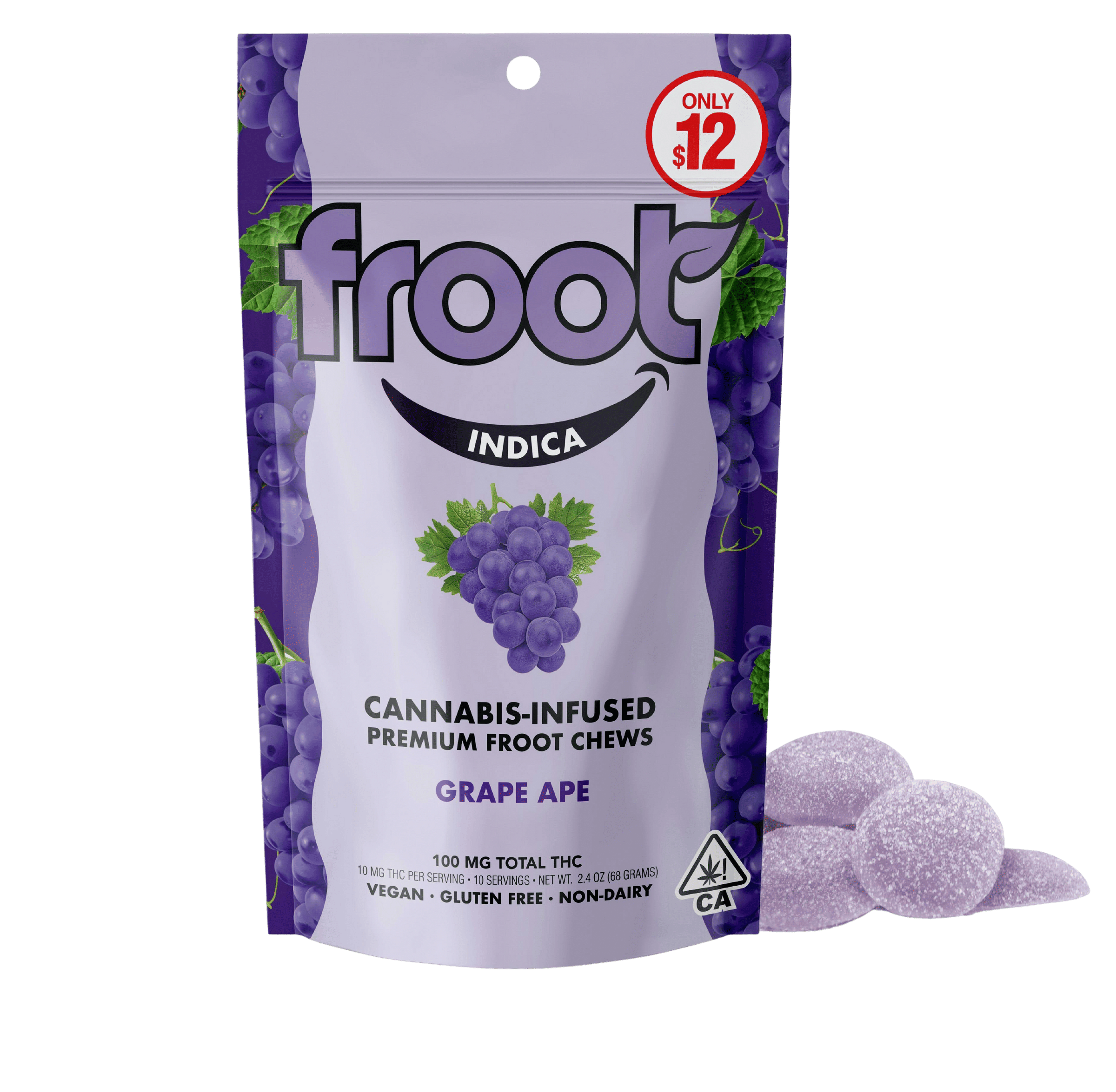 10-PIECES CANNABIS INFUSED PREMIUM FROOT CHEWS - LEMON, THCv 100MG, THC 100MG, 66G