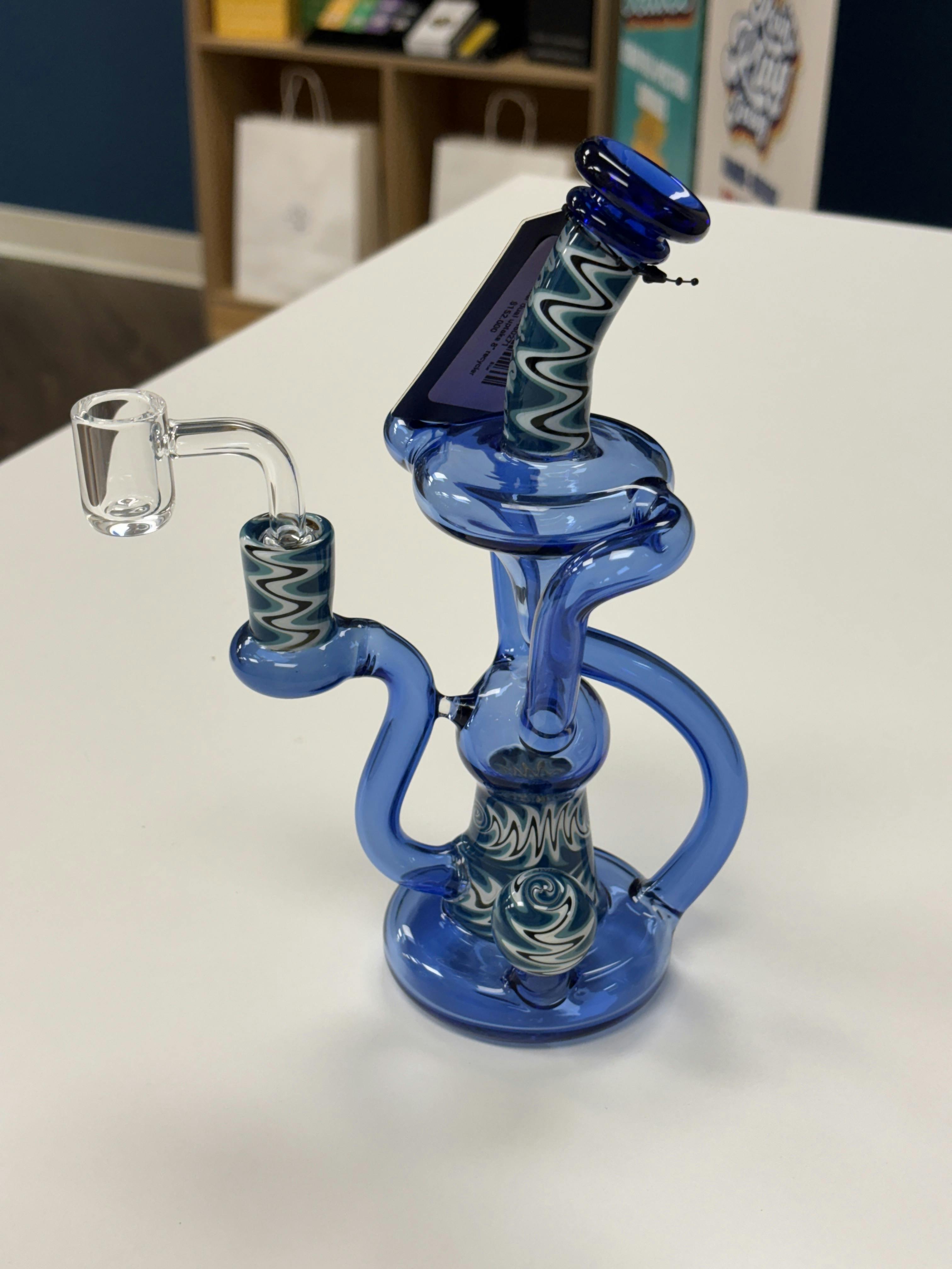 Glass | Phoenix Star 8" Dual Uptake Recycler - Blue Wig Wag