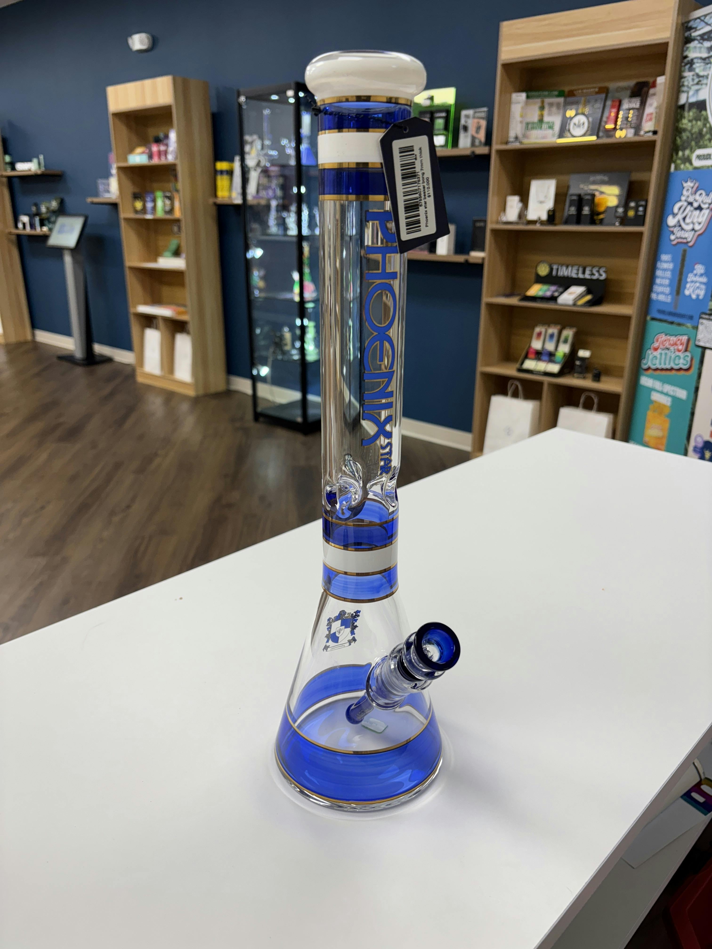 Glass | Phoenix Star Beaker Bong 7mm Thick | Blue/White