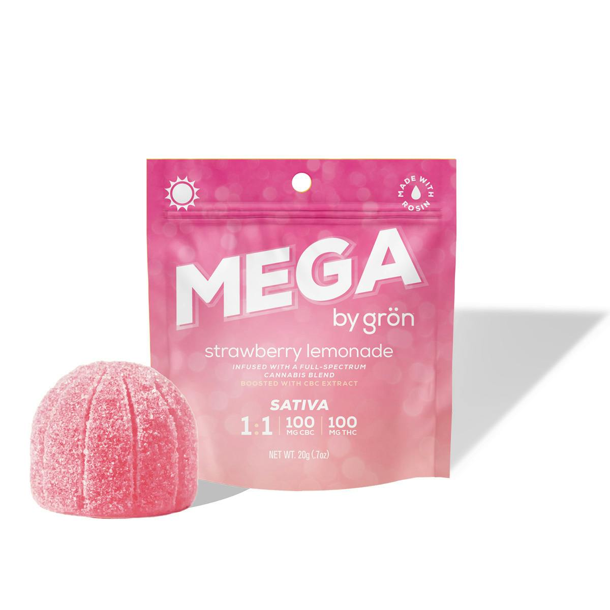 Gron | 1:1 Strawberry Lemonade | Mega Pearl | [1pk] | (100mg CBC:100mg THC) at Terrace Cannabis Dispensary - Alton