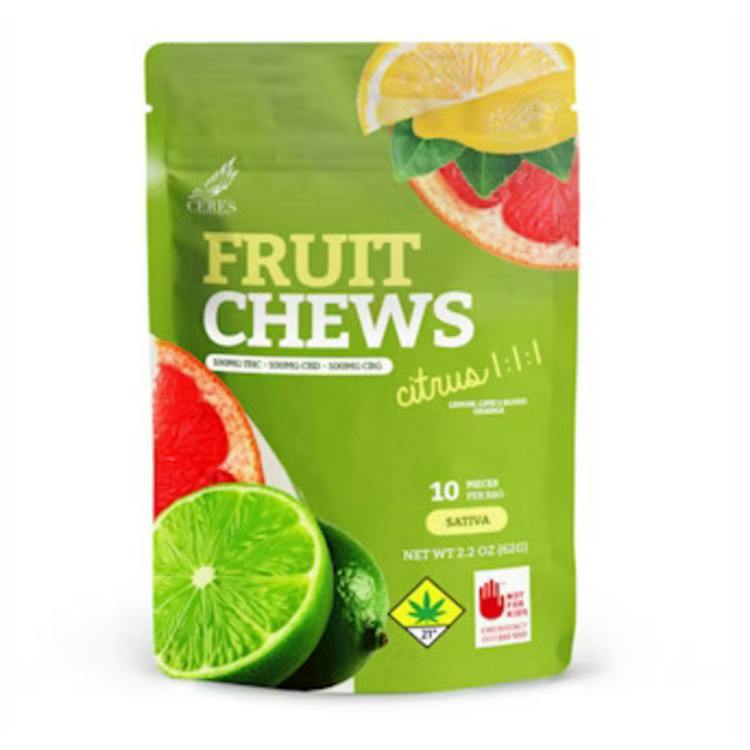Ceres Fruit Chews Citrus 100mg 10pk 1:1:1 THC:CBD:CBG S