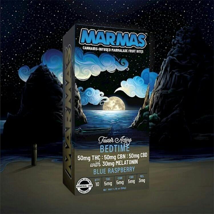 Marmas Fruit Chews Blue Raspberry 1:1:1 THC/CBN/CBD + Melatonin 10pk