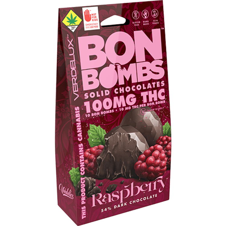 Bon Bombs Raspberry Dark Chocolate 100mg 10pk Sativa