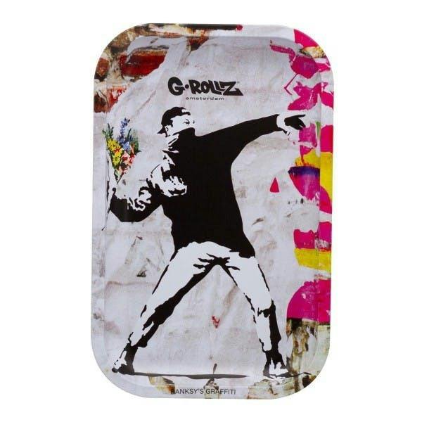 G-Rollz - Metal Rolling Tray - Small - Banksy Graffiti Flower Thrower