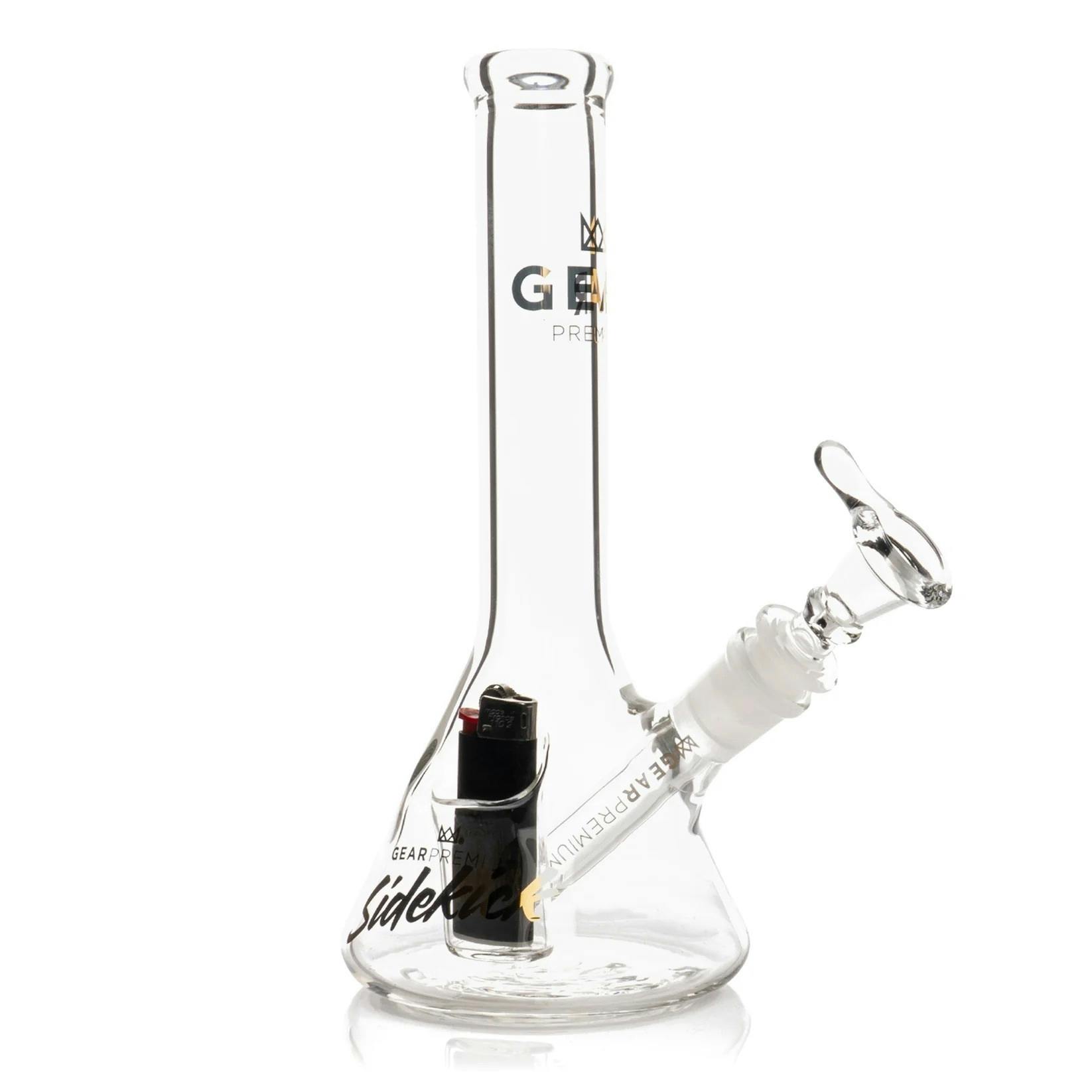 GEAR Premium - 9" Tall Clear Sidekick Mini Beaker Bong w/ Built in Mini Lighter Holster