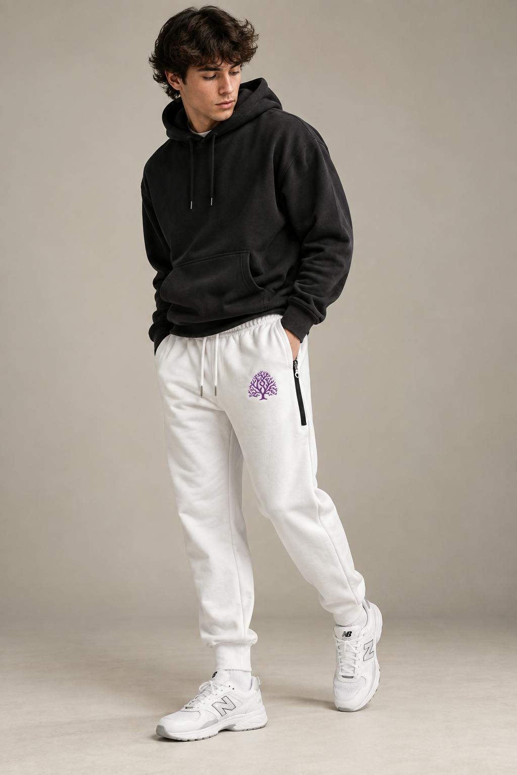 Purple Tree Sweatpants - White - Medium