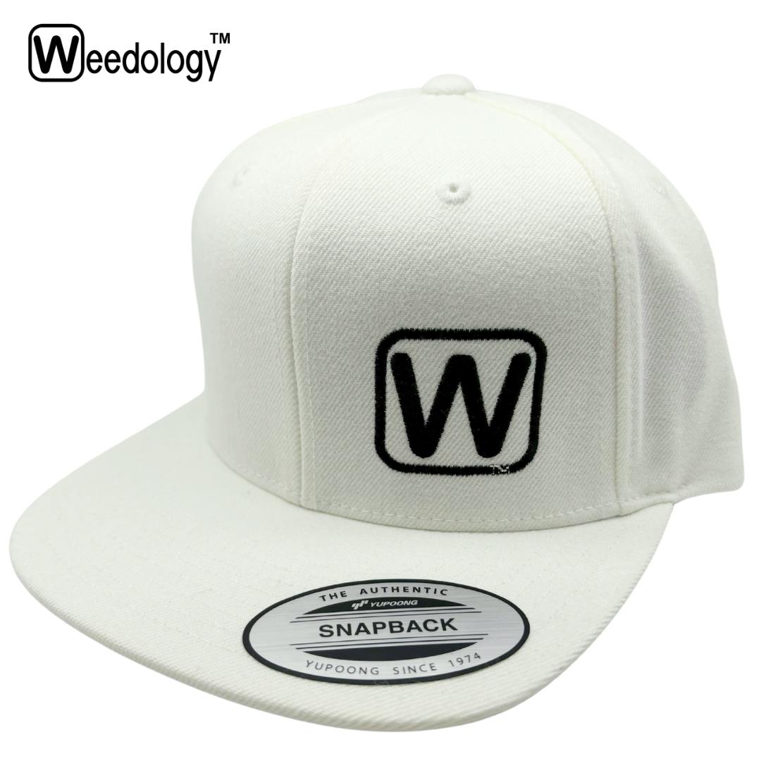 Weedology Logo Flat Bill Hat, White