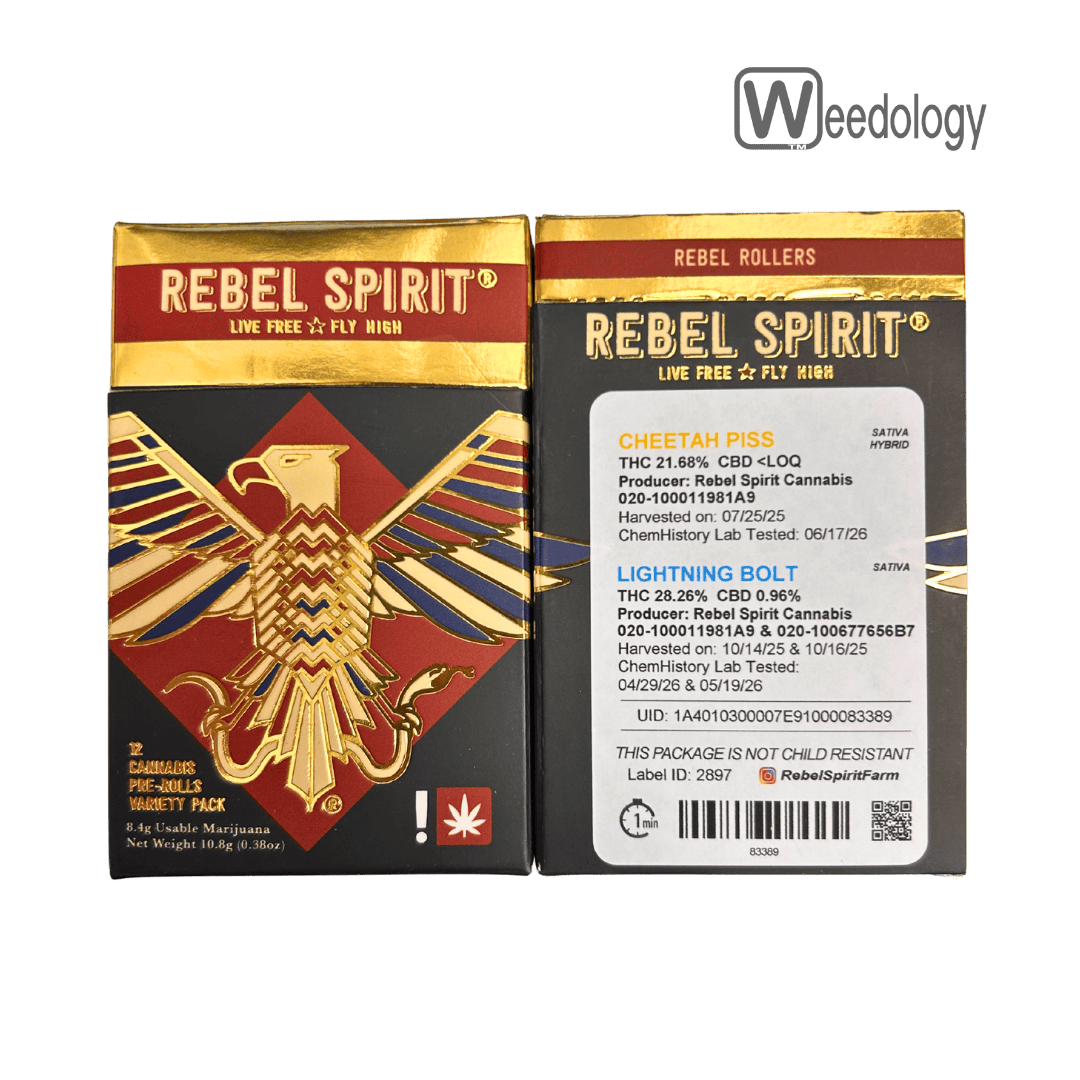 Rebel Spirit 12pk CHEETAH PISS(S-H)/LIGHTNING BOLT(S) 0.7g Pre-Rolls