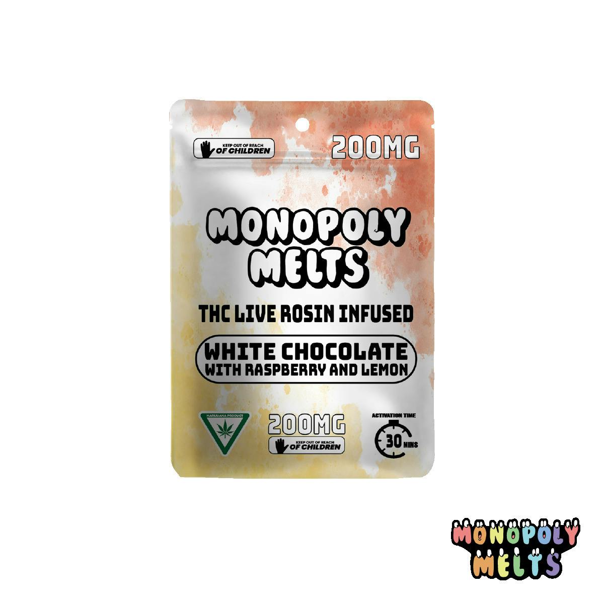 Monopoly Melts - 200mg Hash Rosin Chocolate - Raspberry Lemon White Chocolate