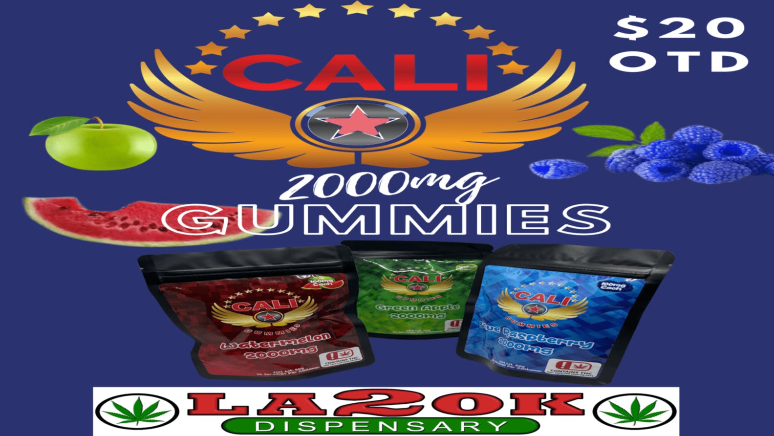2000 MG CALI GUMMIES= 20 OTD at LA 2 OK Dispensary ( Open 24 Hours