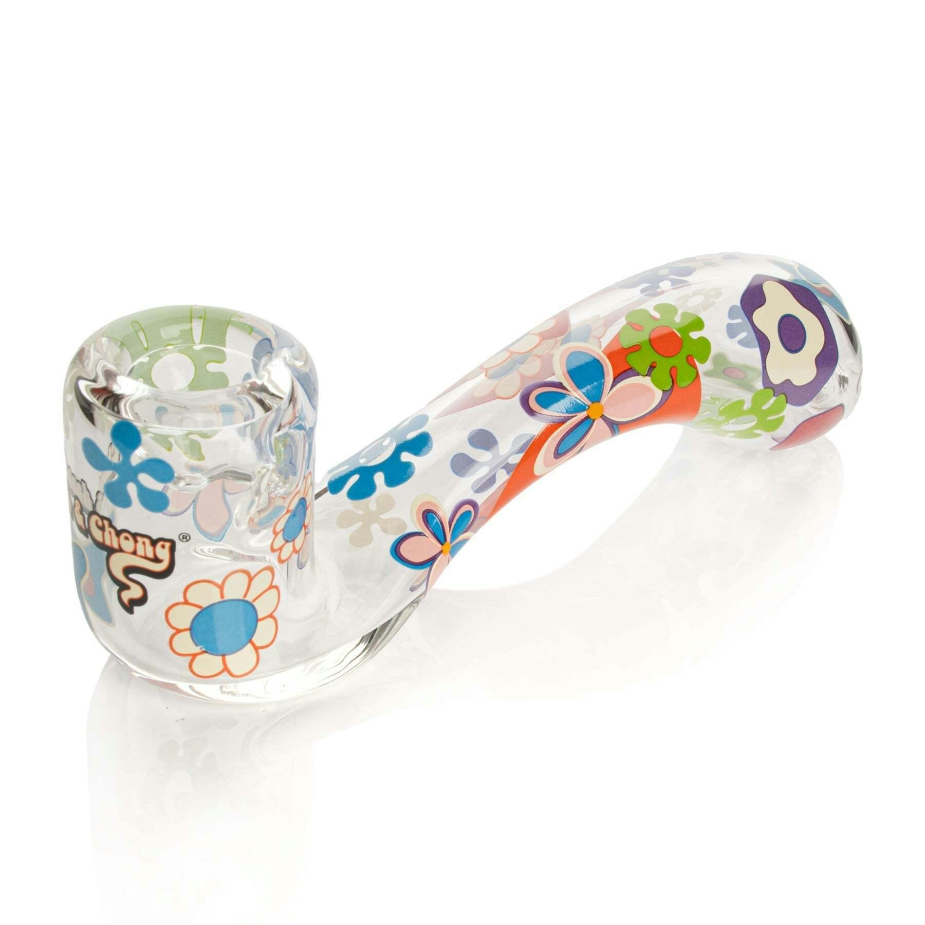 Cheech & Chong Glass 5.5" Clear Power To The Flower Sherlock Hand Pipe With Ash Catcher Mouthpiece