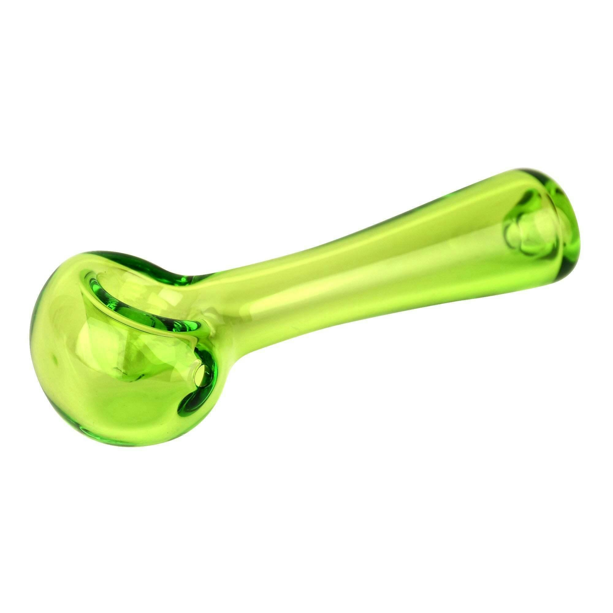 Red Eye Glass 4.5" Lime Green Solid Colour Spoon W/Ash Catcher Mouthpiece & Screen Pipe