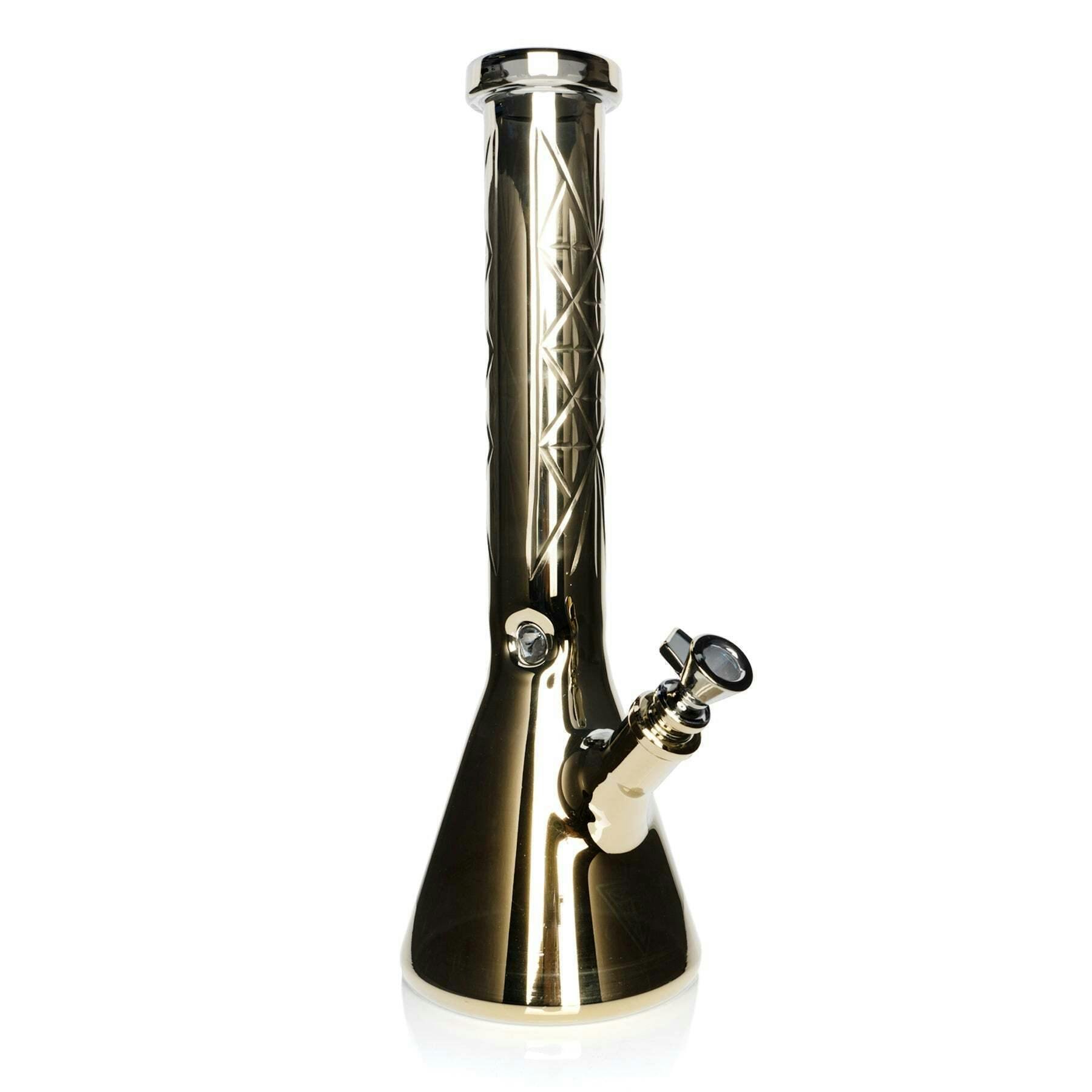 Red Eye Tek 15" Tall 7mm Thick Cosmic Gold Metallic Terminator Finish Traditions Series Beaker Bong