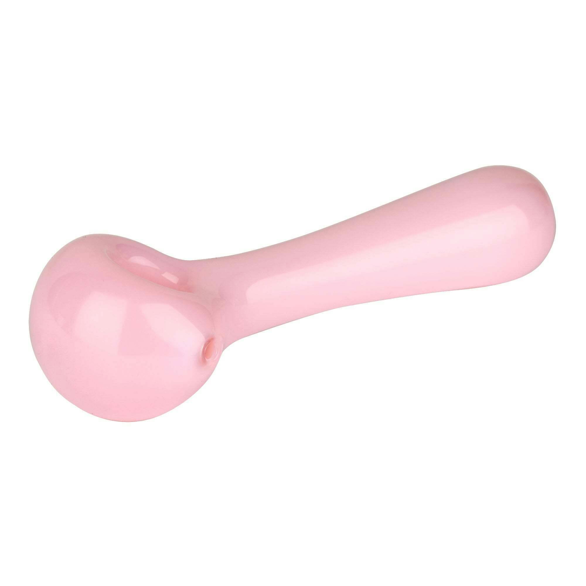 Red Eye Glass 4.5" Opal Pink Solid Colour Spoon W/Ash Catcher Mouthpiece & Screen Pipe