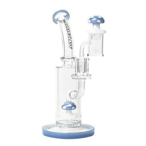 Red Eye Glass 7" Tall Periwinkle Funguy Rig W/Mushroom Perc, Carb Cap & Terp Pearl