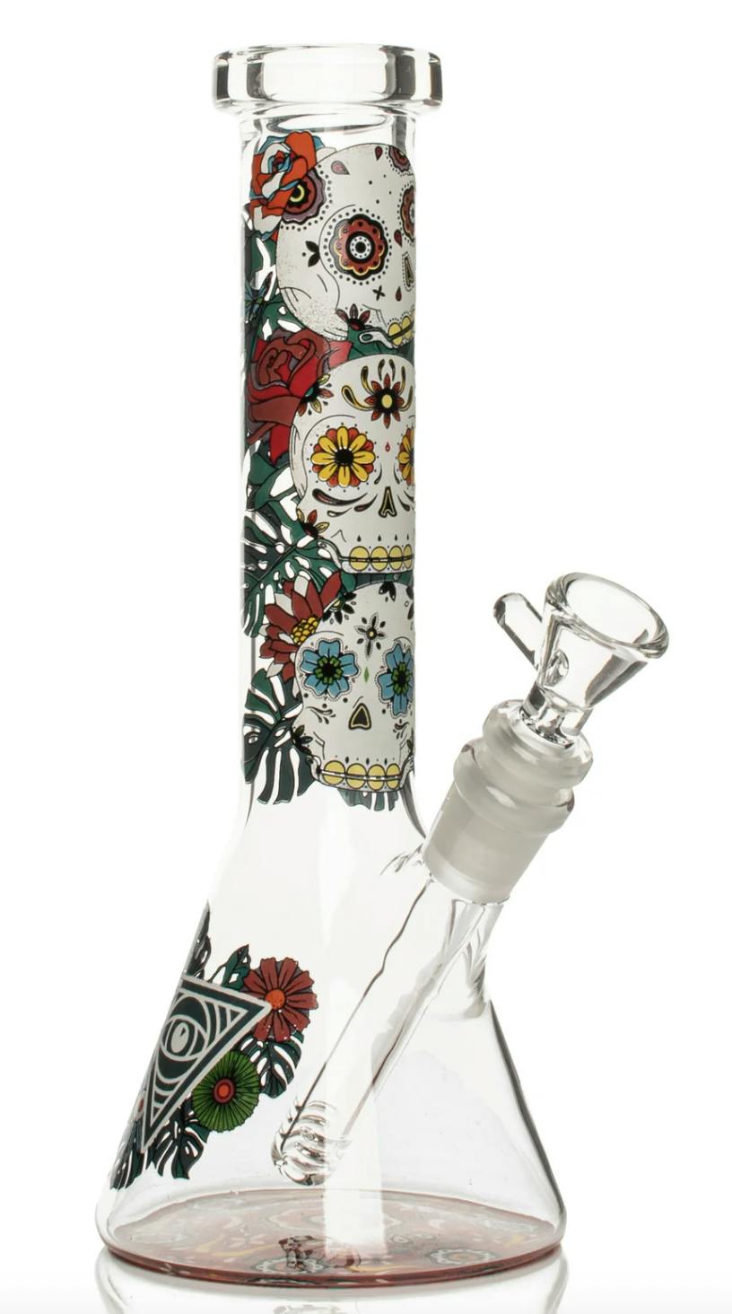 RED EYE GLASS® | 10" Sugar Skull Glow-in-the-Dark Water Pipe | bong