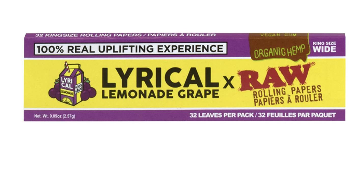 RAW® LYRICAL LEMONADE | Grape King Size Wide Rolling Papers | 32 Sheets/Pack