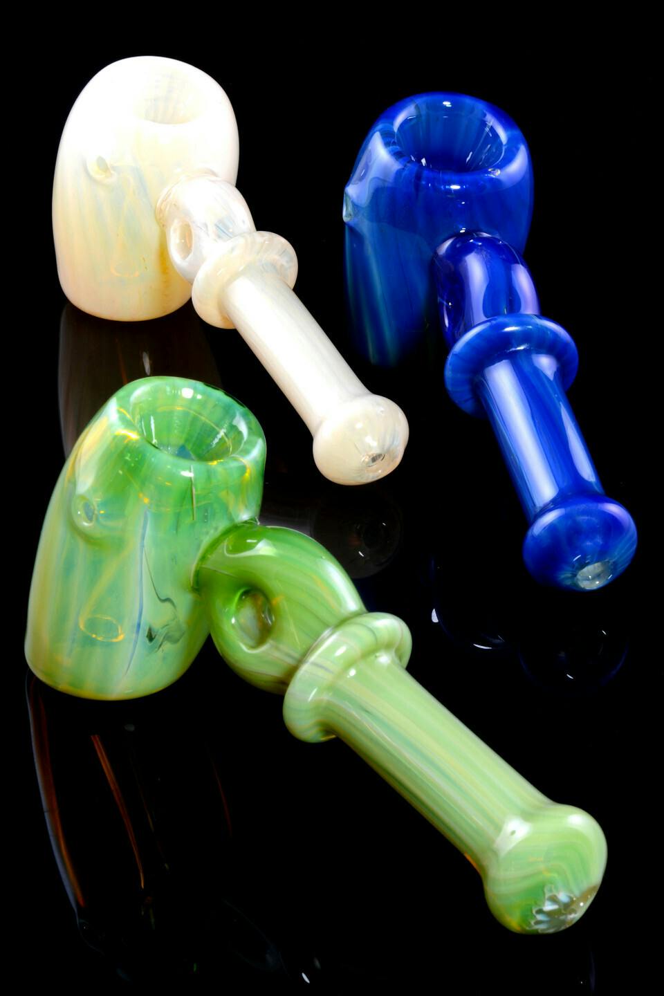 Color changing silver fumed donut hole glass hammer bubbler