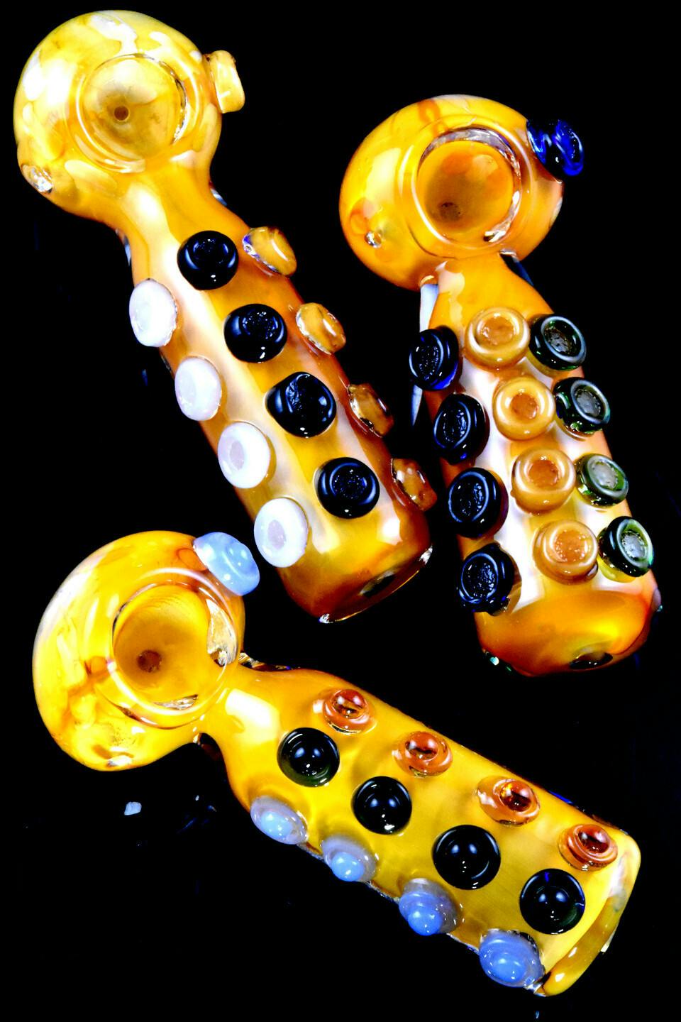 Gold Fumed Multicolor Marbles Glass Pipe
