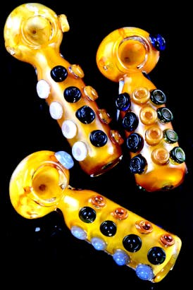 Gold Fumed Multicolor Marbles Glass Pipe