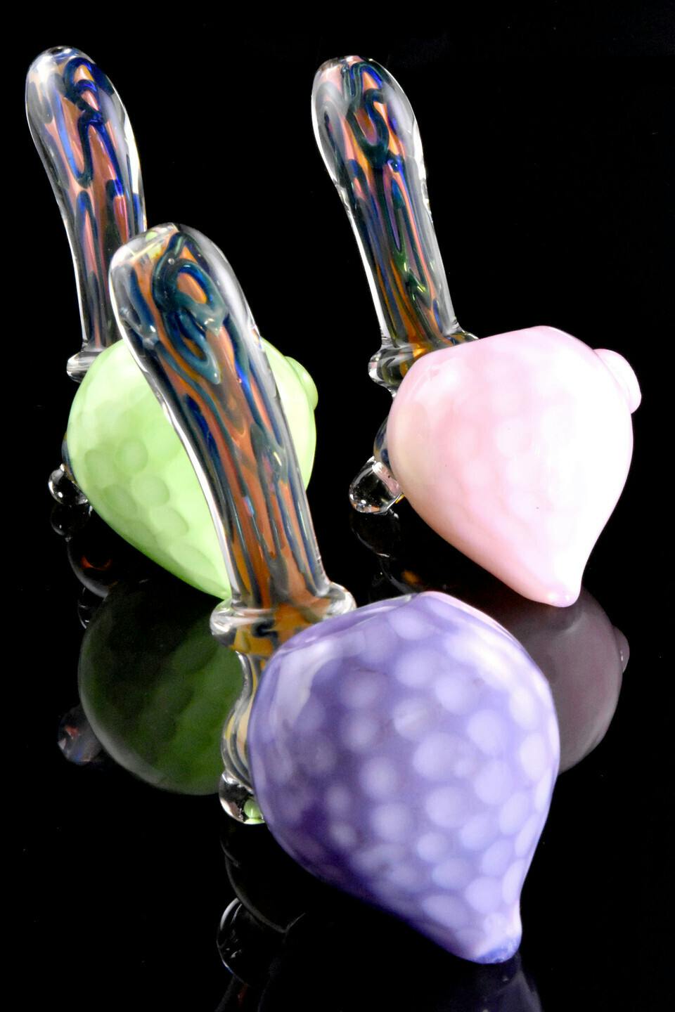 Small gold fumed neon colored squiggle glass sherlock bubbler