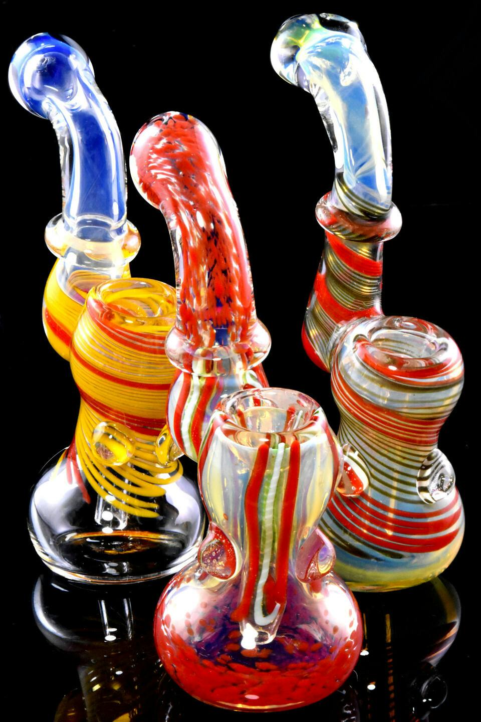 Small multi color swirl striped color changing glass sherlock bubbler