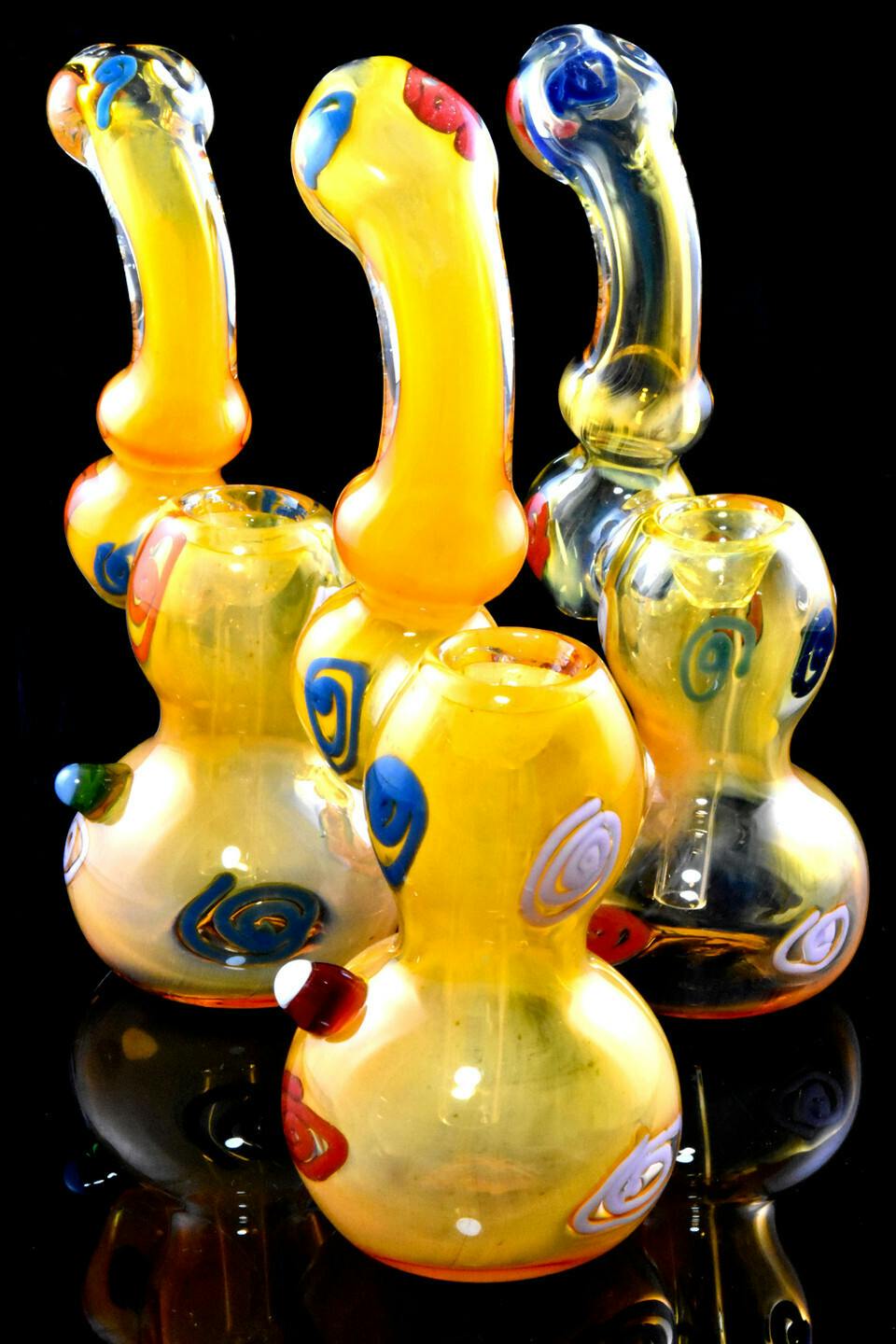 Small multicolor dot gold fumed glass sherlock bubbler
