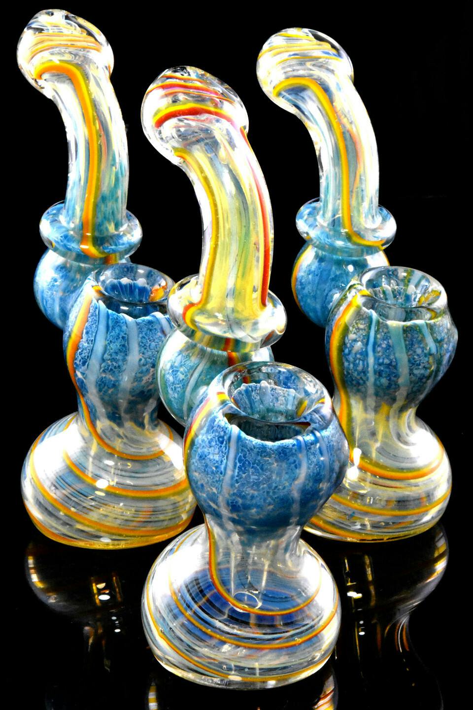 Small color changing frit swirl striped sherlock glass bubbler