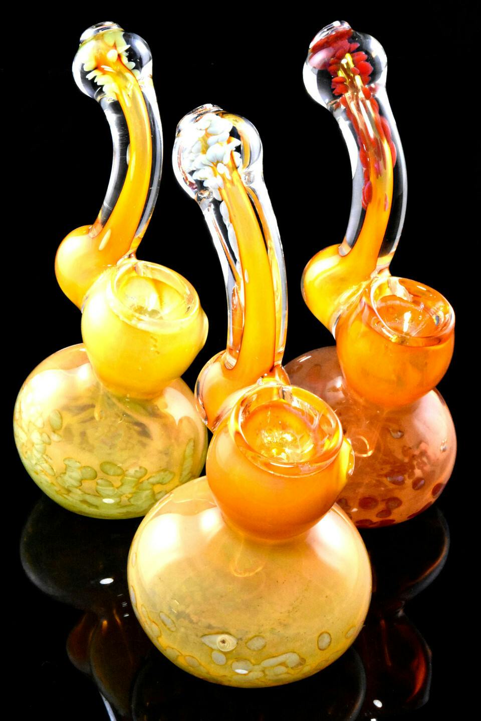 Small gold fumed color changing frit glass sherlock bubbler