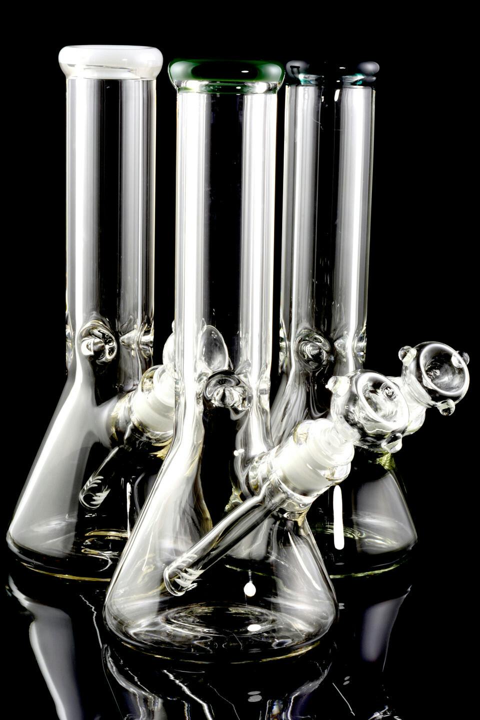 Medium 12" glass on glass beaker water pipe with ice pinch