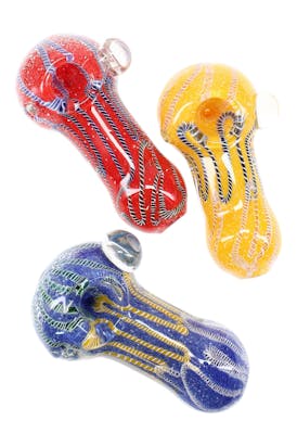 4.5" Thick Colorful Striped Frit Glass Pipe P2662