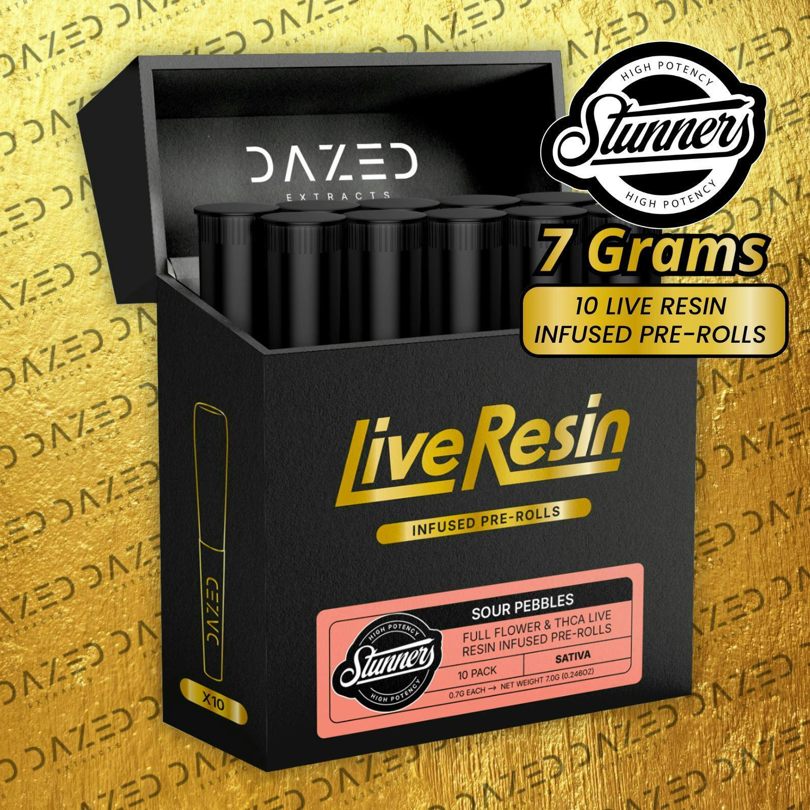 Dazed Stunners | Sour Pebbles | 10-Pack Live Resin Infused Pre-Rolls