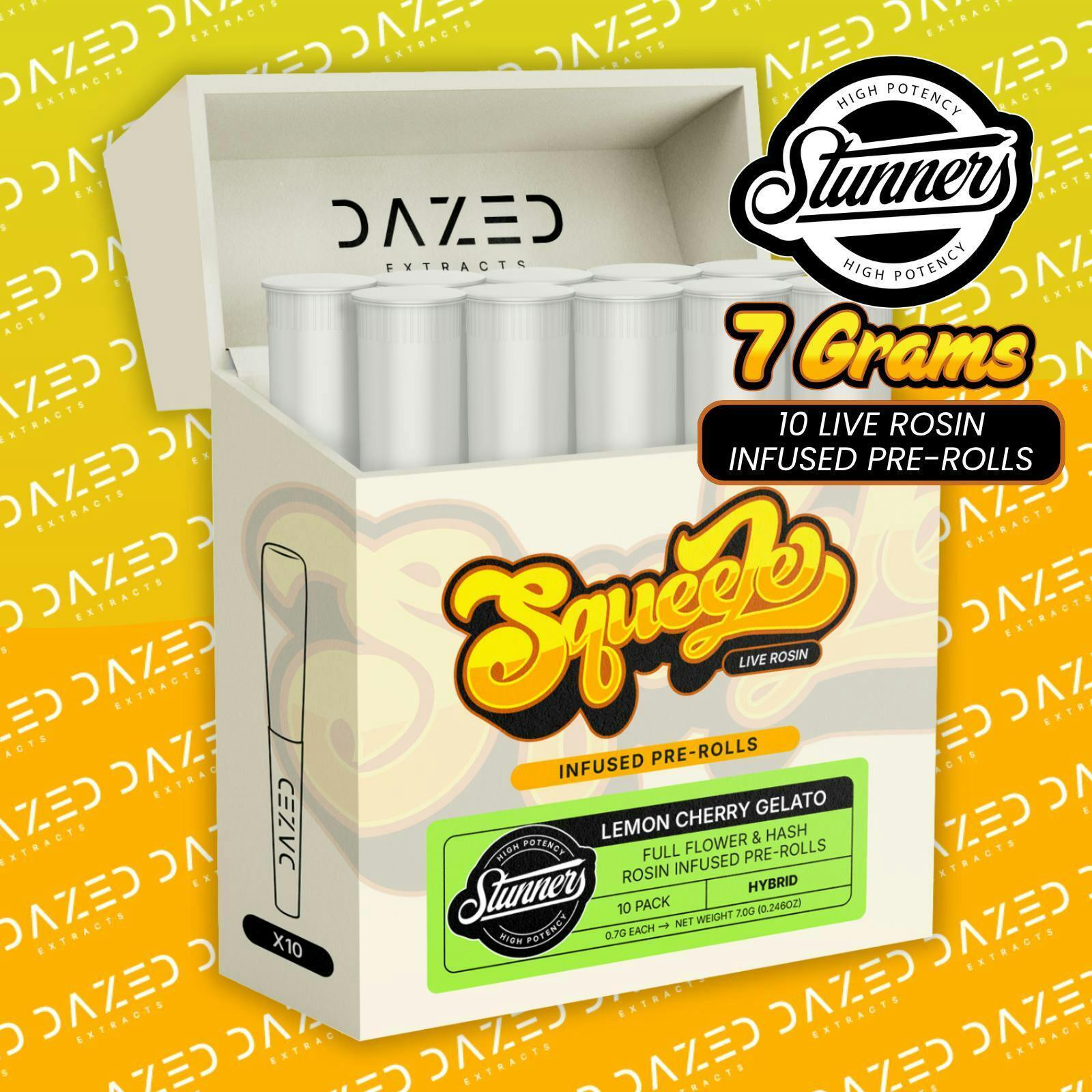 Dazed Squeeze | Lemon Cherry Gelato | 10-Pack Live Rosin Infused Pre-Rolls