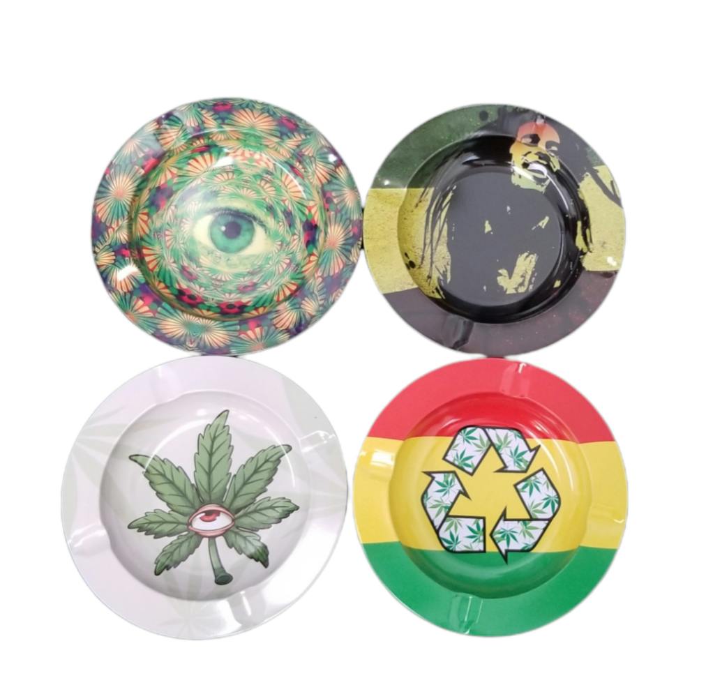 Steep Slope Vape | Round Metal Ashtray Assorted Designs