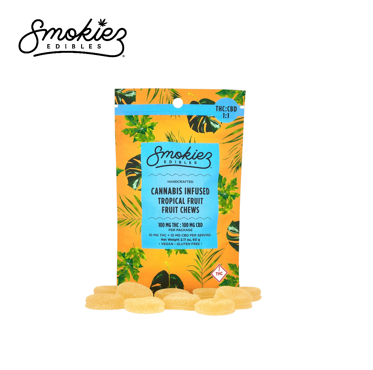 1:1 THC:CBD 100MG 10 PACK FRUIT CHEWS