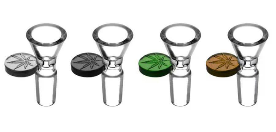 Bowl Herb Slide w/Embossed Lead Tab - 14mm Male - Black