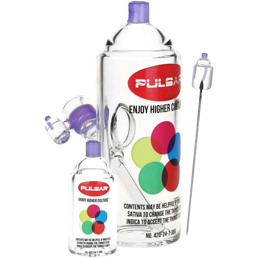 Pulsar Graffiti Series Spray Paint Glass Water Pipe Set - Classic Rattle Can / 7.5" / 14mm F