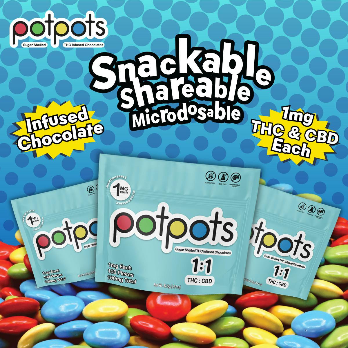 Potpots | 100mg Chocolate | Milk Chocolate Bites 100ct 1:1 THC:CBD
