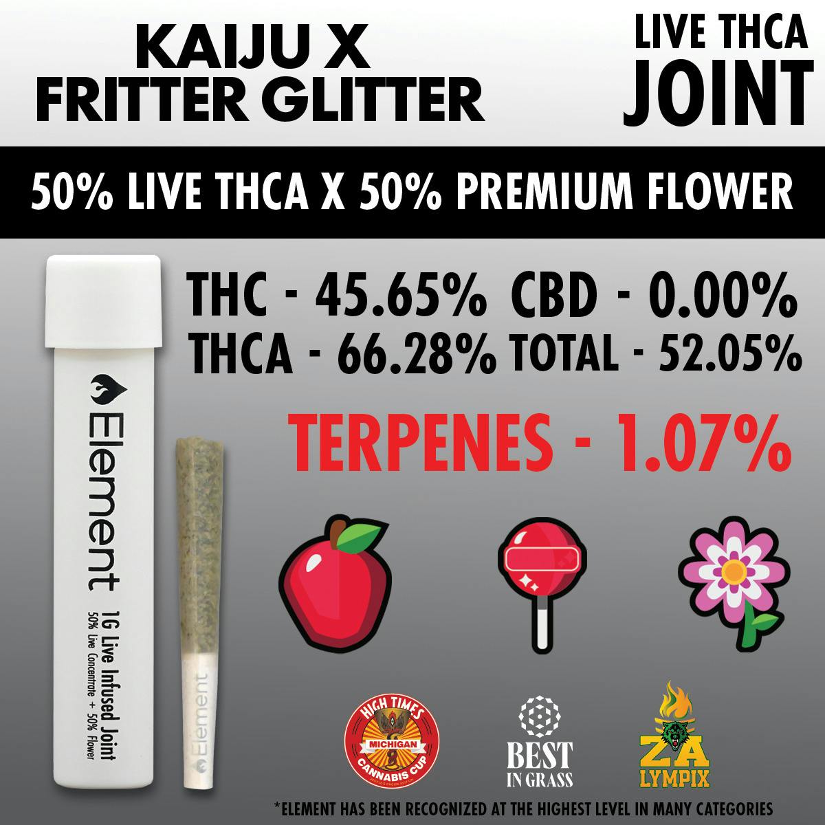 Element x Fractal | 1g Live THCA Joint | Kaiju x Fritter Glitter