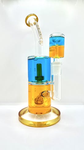 AFG - Bicolor Glycerin Chugger Water Pipe - 9.75" - 14mm F - Blue and Orange