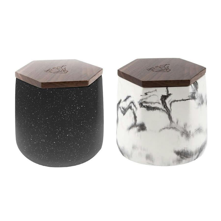 Malua Concrete Storage Jar with Walnut Lid by BRNT - Marble